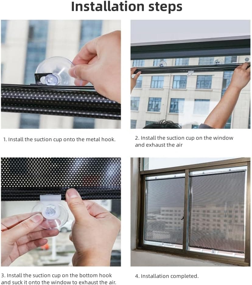 Removable Blackout Curtain with Suction Cups, Telescopic Portable Roller Blind for Windows and Car Sunshade, Black, 40×125cm — image 2