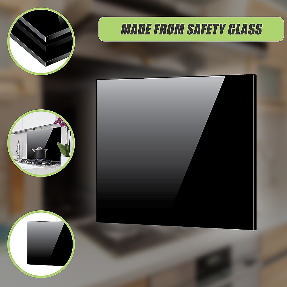 Toughened 90cm x 70cm Black Glass Kitchen Splashback โ image 6