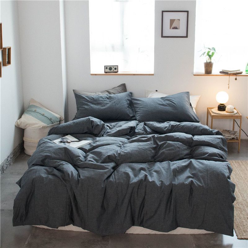 Cotton 4 Piece Set Modern Minimalist White Bed hat kit_1.8m bed-quilt cover 200 × 230cm (four-piece set)