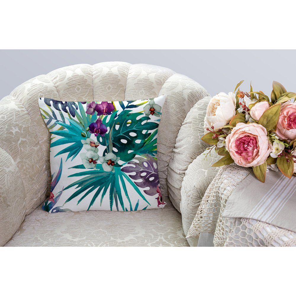 Tropical Plants Throw Pillow Covers,Tropical Flower Leaves Cotton Linen Home Decorative Throw Pillow Case Cushion Cover for — image 3