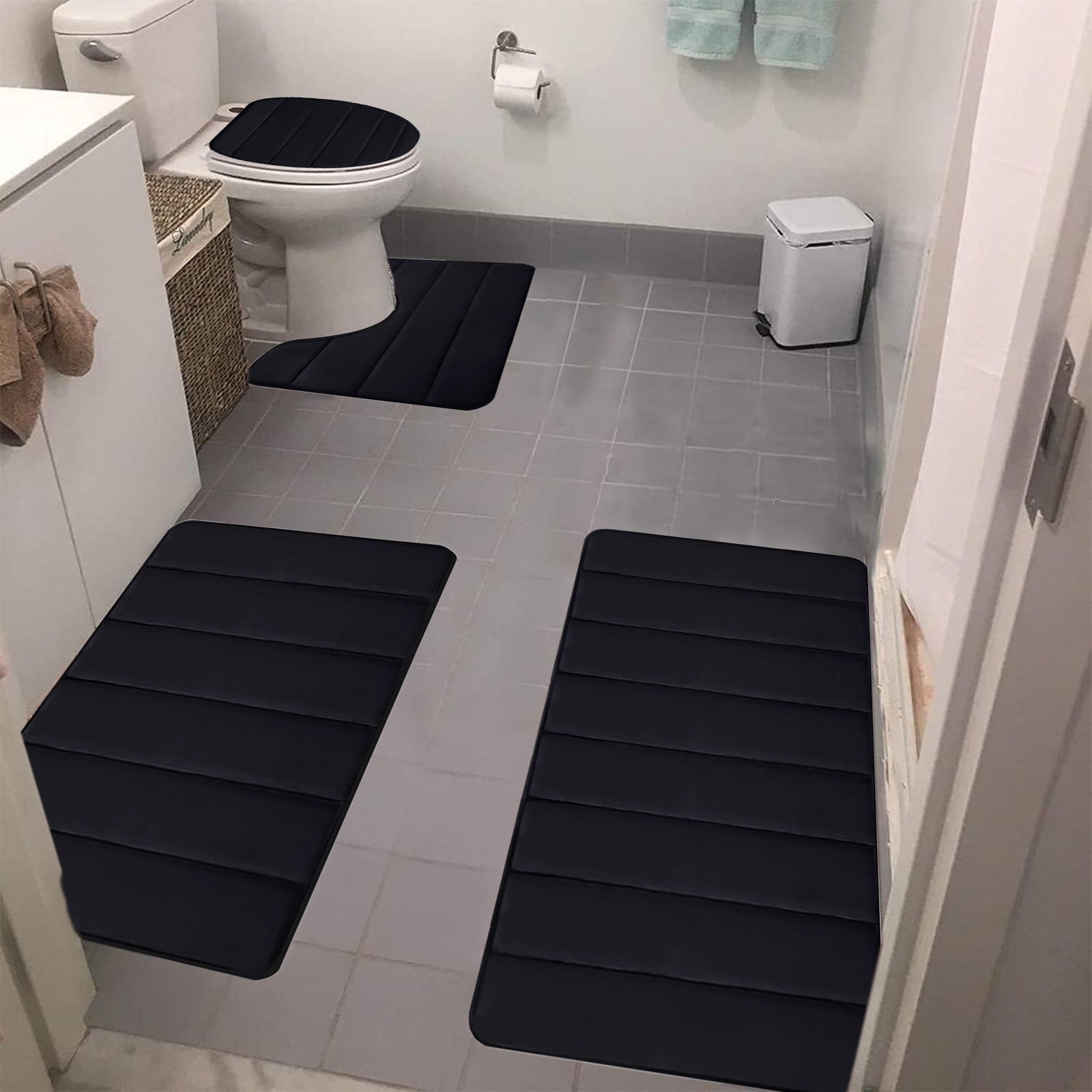 Bathroom Rugs Sets 4 Piece, Bath Mat Set and Oval Toilet Base with Rubber Backing, Plush Absorbent Shaggy Chenille Washable Mats, Includes 16x24", 16x20" — image 2