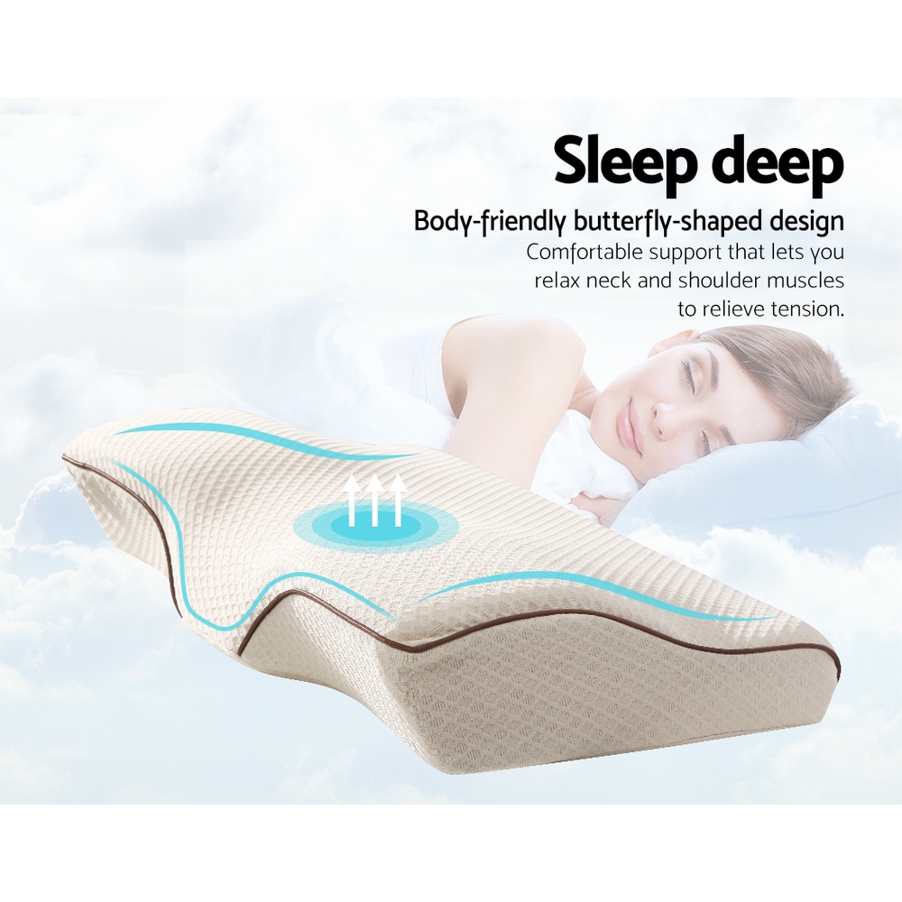 Giselle Memory Foam Pillow Neck Cervical Butterfly Ergonomic Support White — image 3
