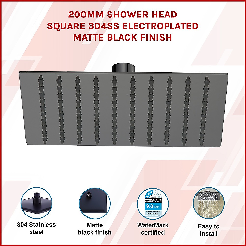 200mm Shower Head Square 304SS Electroplated Matte Black Finish โ image 3