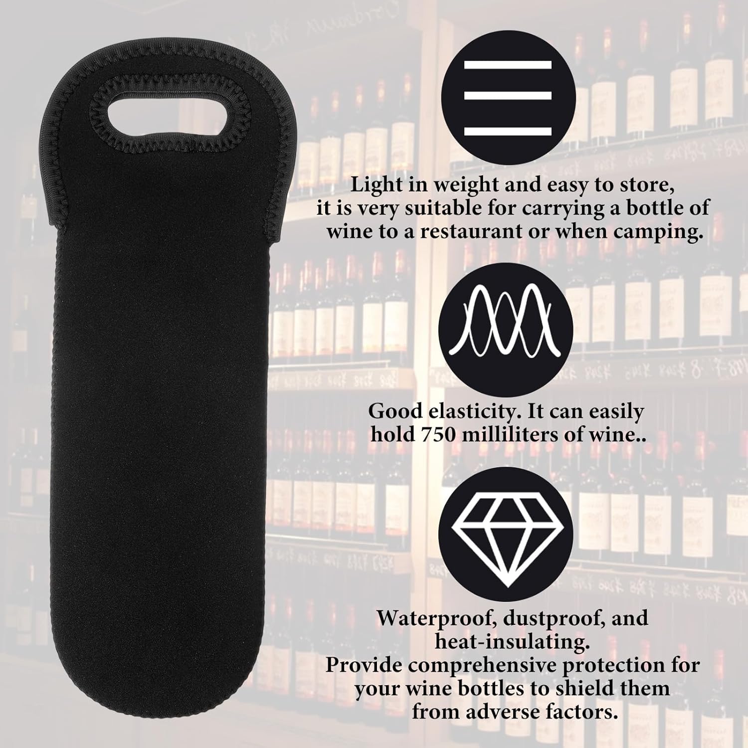 Neoprene Wine Bottle Carrier, Insulated Tote Bag, Protective Champagne & Beer Bottle Holder for Beer Water Bottles Restaurant, Travel, Gifting (Black) — image 2