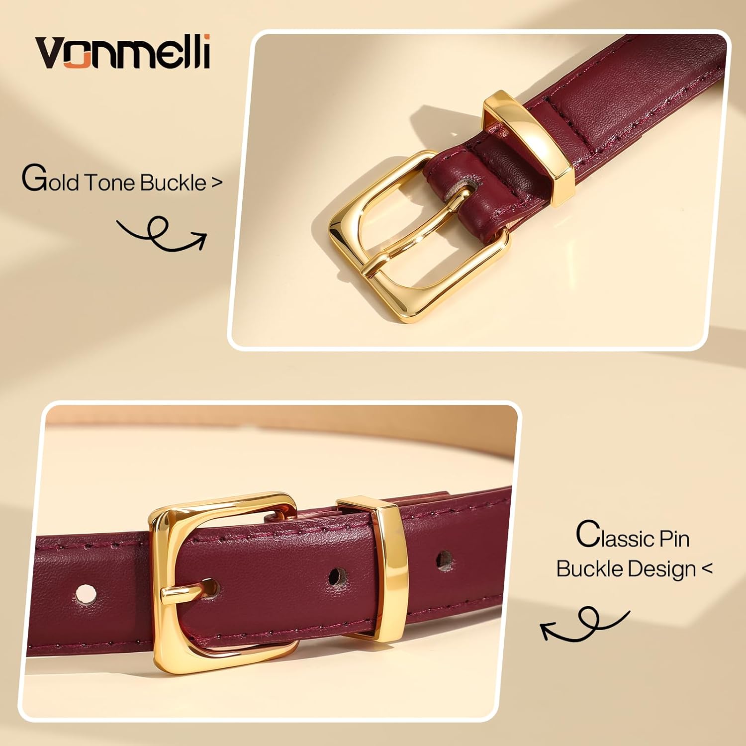 Womens Thin Leather Belt for Jeans Pants Dress Fashion Skinny Belt with Gold Buckle for Women β image 3