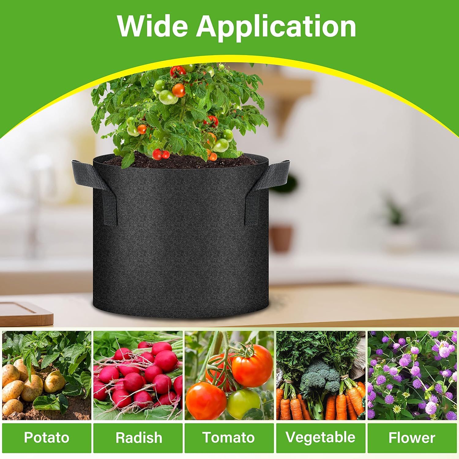 HealSmart 6-Pack 5 Gallon Nonwoven Grow Bags - Aeration Fabric Pots with Handles for Garden Fruits Vegetables Flowers - Black โ image 6