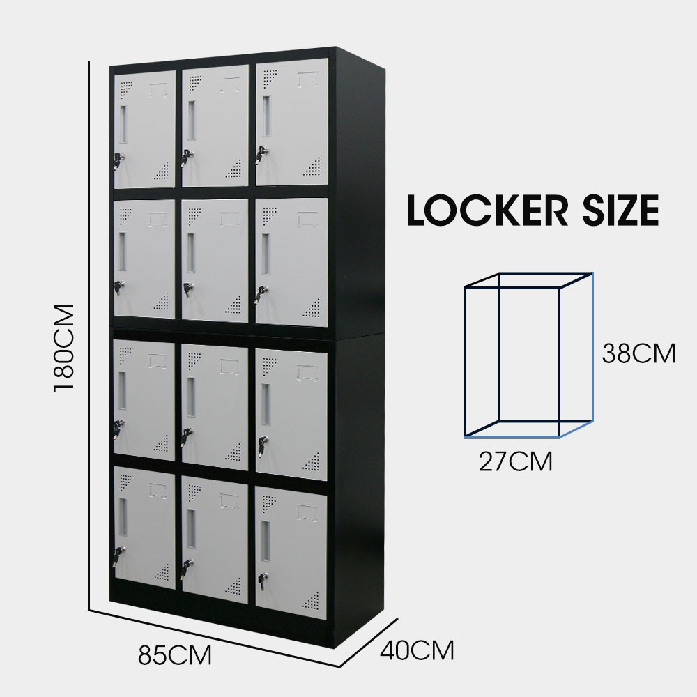 FORTIA 12-Door Metal Storage Locker Cabinet Gym Office Lockers Compartment, Black & Light Grey โ image 6