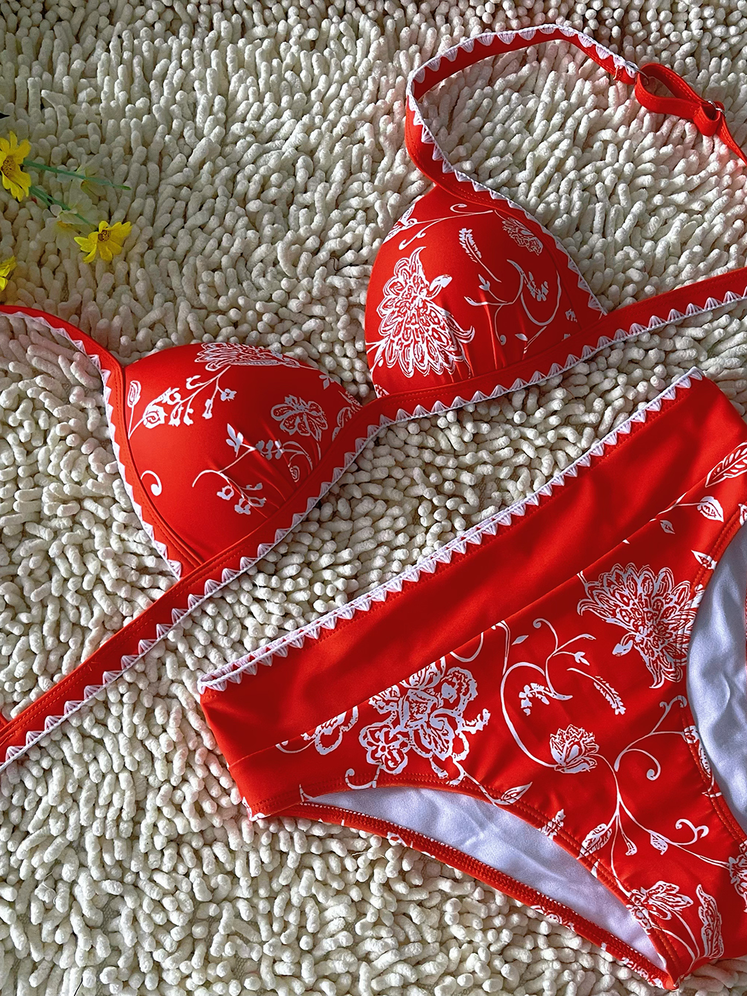 New Hard Cup Bra Padded High Waist Floral Printed Swimsuit Orange Bikini Size XL โ image 4