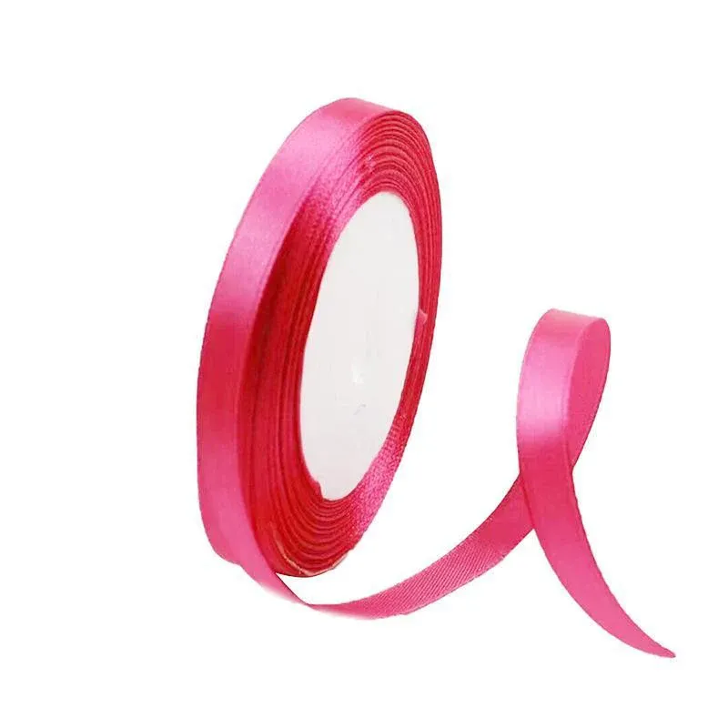 10mm Width Satin Hair Ribbon Wedding Party Decoration Gift Banquet 5m - Rose Red