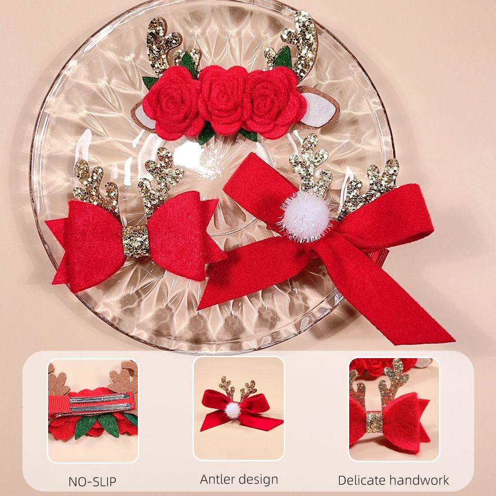 3 Pcs Christmas Hair Clips Glitter Antler Bow Hair Clips Christmas Bow Christmas Headwear for Girls โ image 3