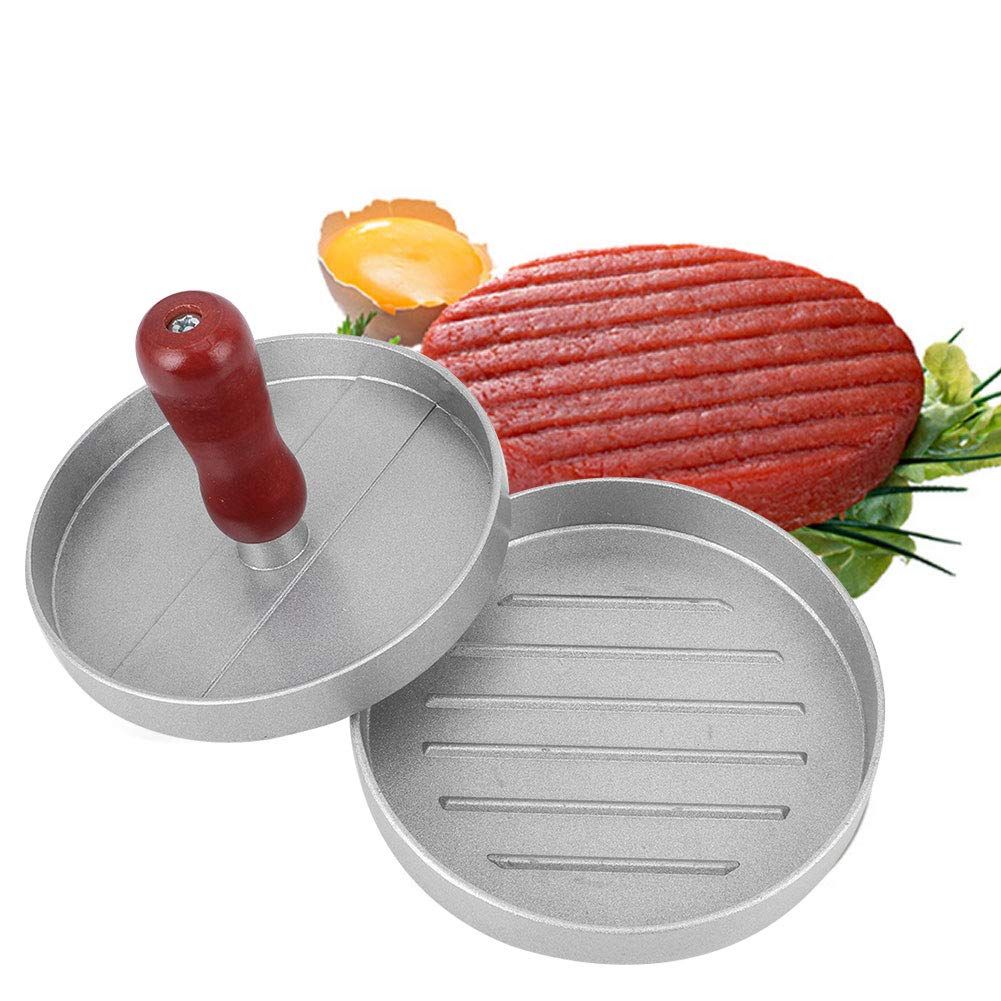 Hamburger Press Patty Maker, Aluminum Alloy Burger Press Mold with Wood Handle 5in Round Hamburger Mold Porcelain Smasher — image 4