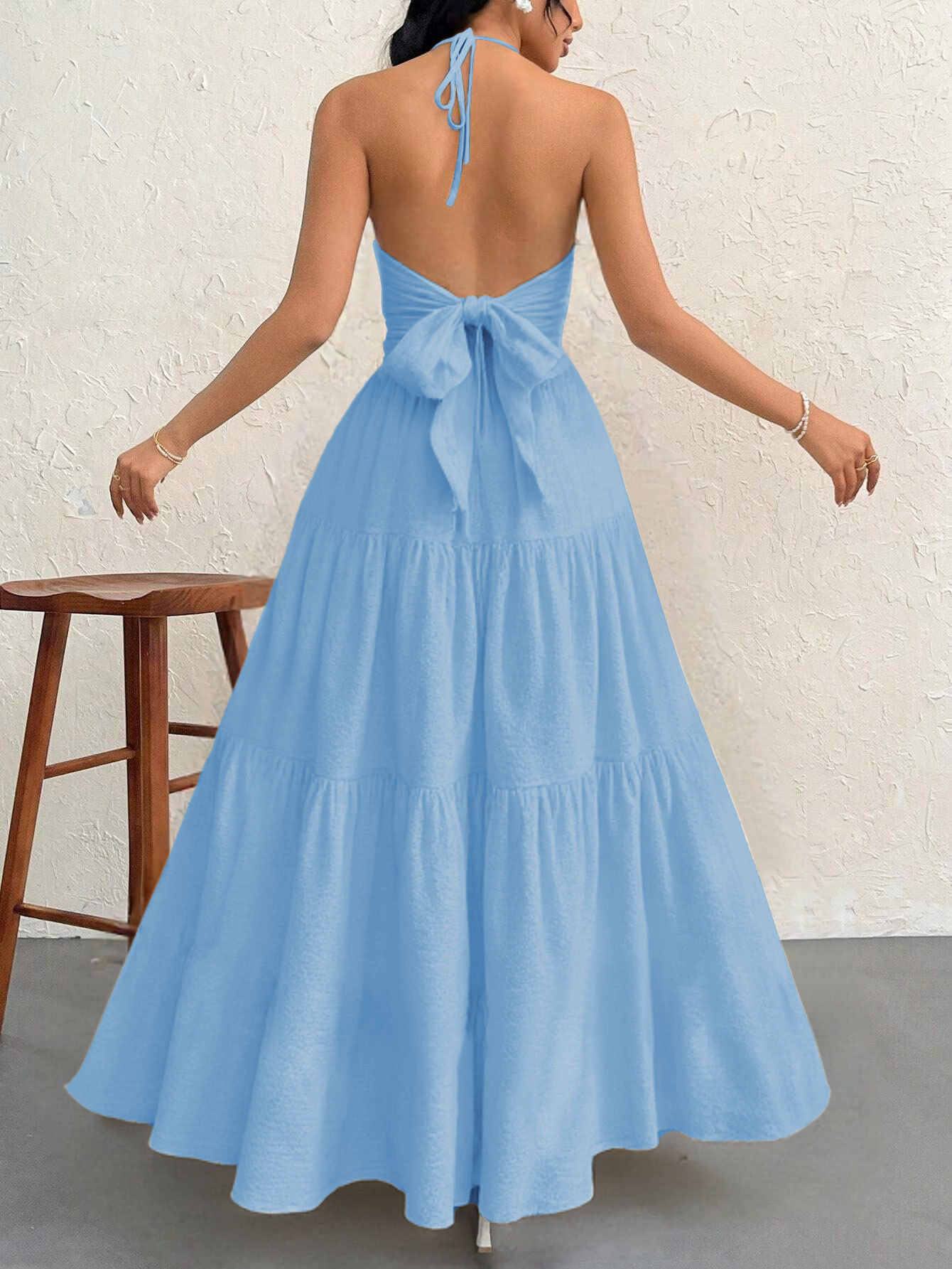 Blue XL Size Women's Elegant Halter Maxi Dress Summer Backless V-Neck Sleeveless Long Beach Resort Gown โ image 2