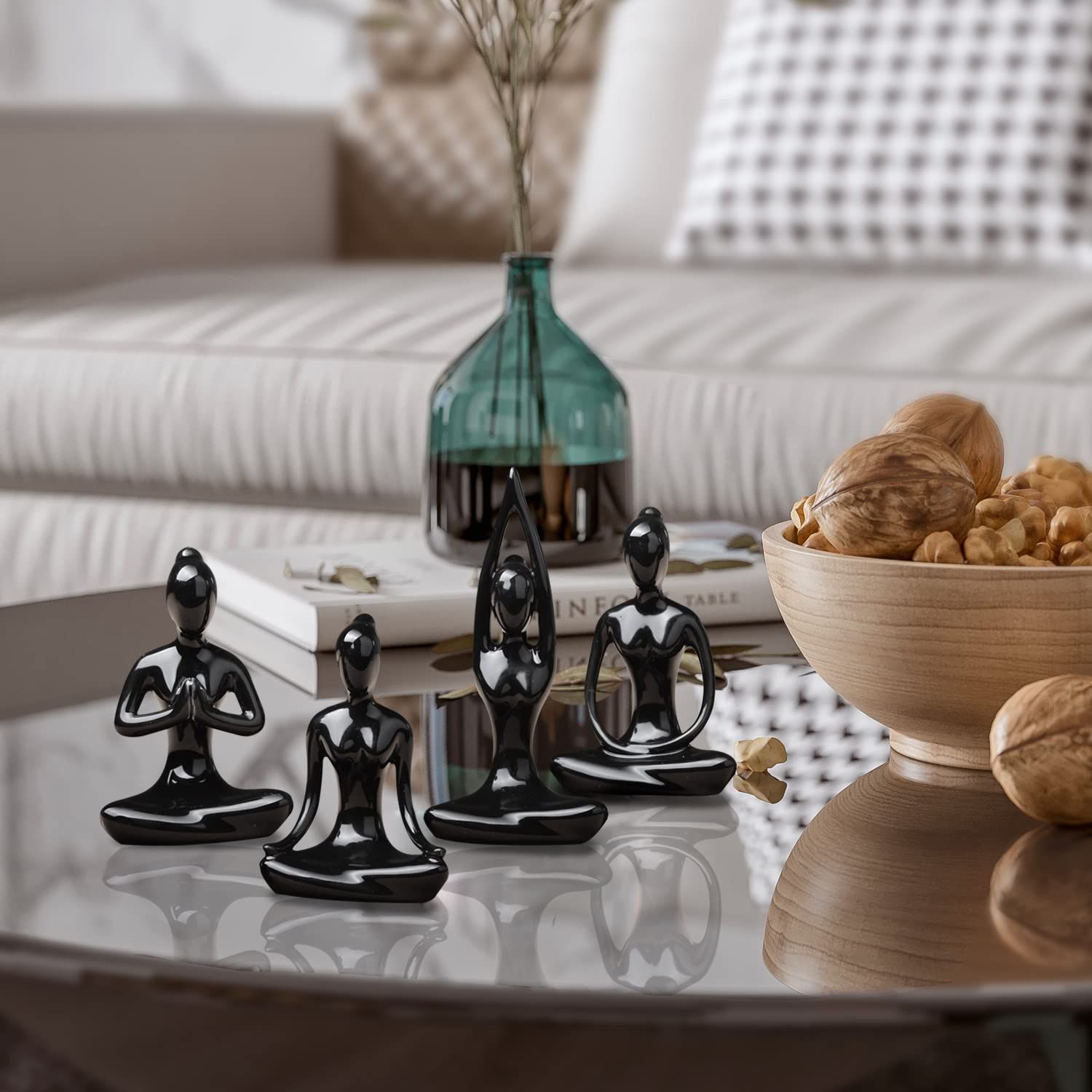 Lot of 4 Meditation Yoga Pose Statue Figurine Ceramic Yoga Figure Set Decor - Black which are beautiful and make a great home decor — image 4