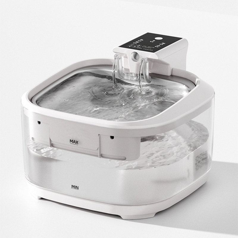 4.5L Dual-Flow Smart Pet Water Fountain with Stainless Steel Plate and Faucet – White Design — image 3