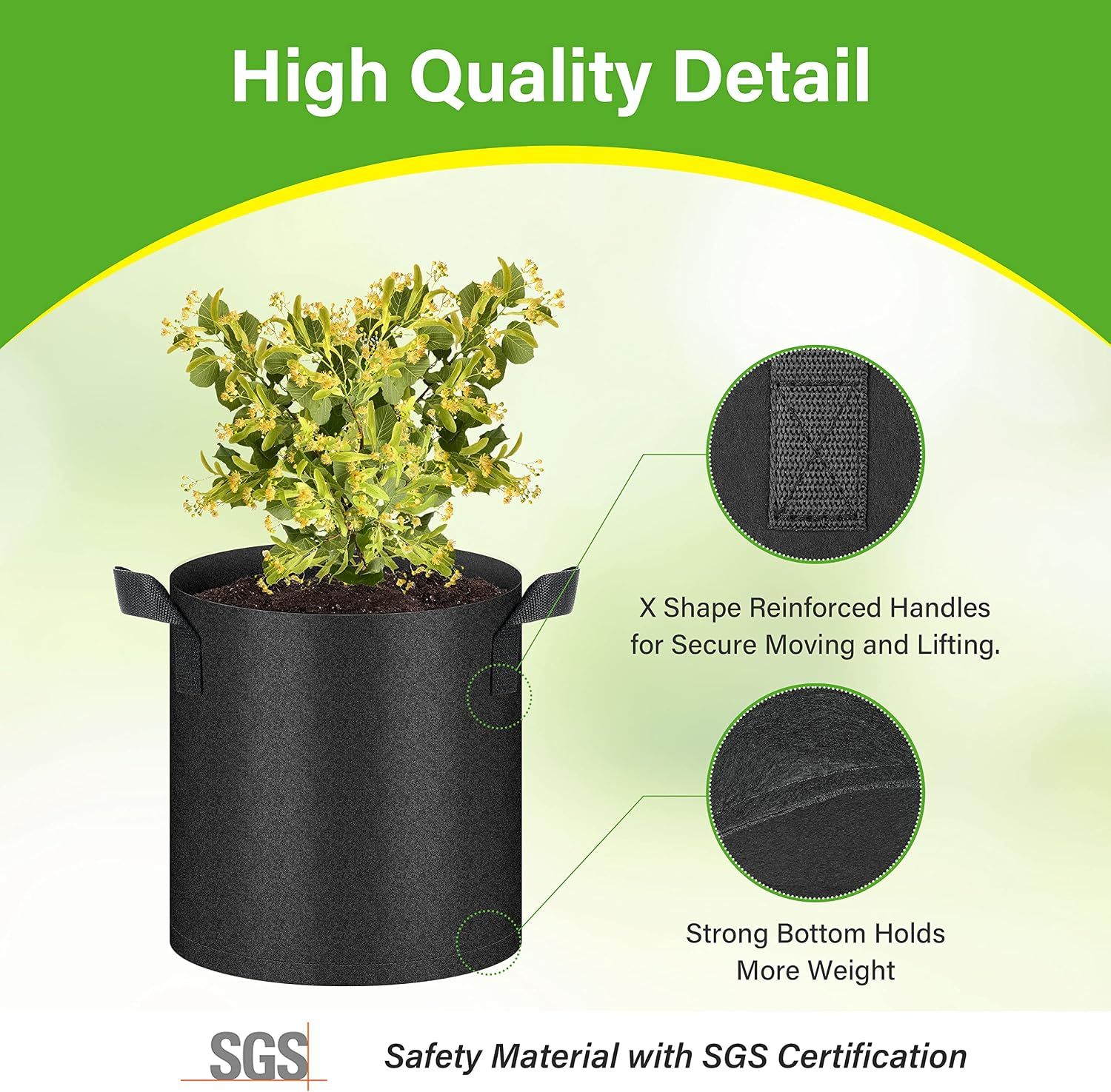 HealSmart 6-Pack 2 Gallon Nonwoven Grow Bags - Aeration Fabric Pots with Handles for Garden Fruits Vegetables Flowers - Black โ image 4