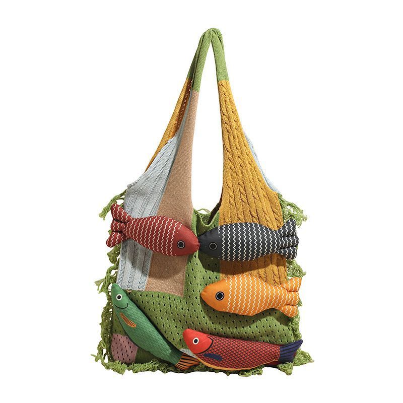 Green Spliced Hand Tote Bag