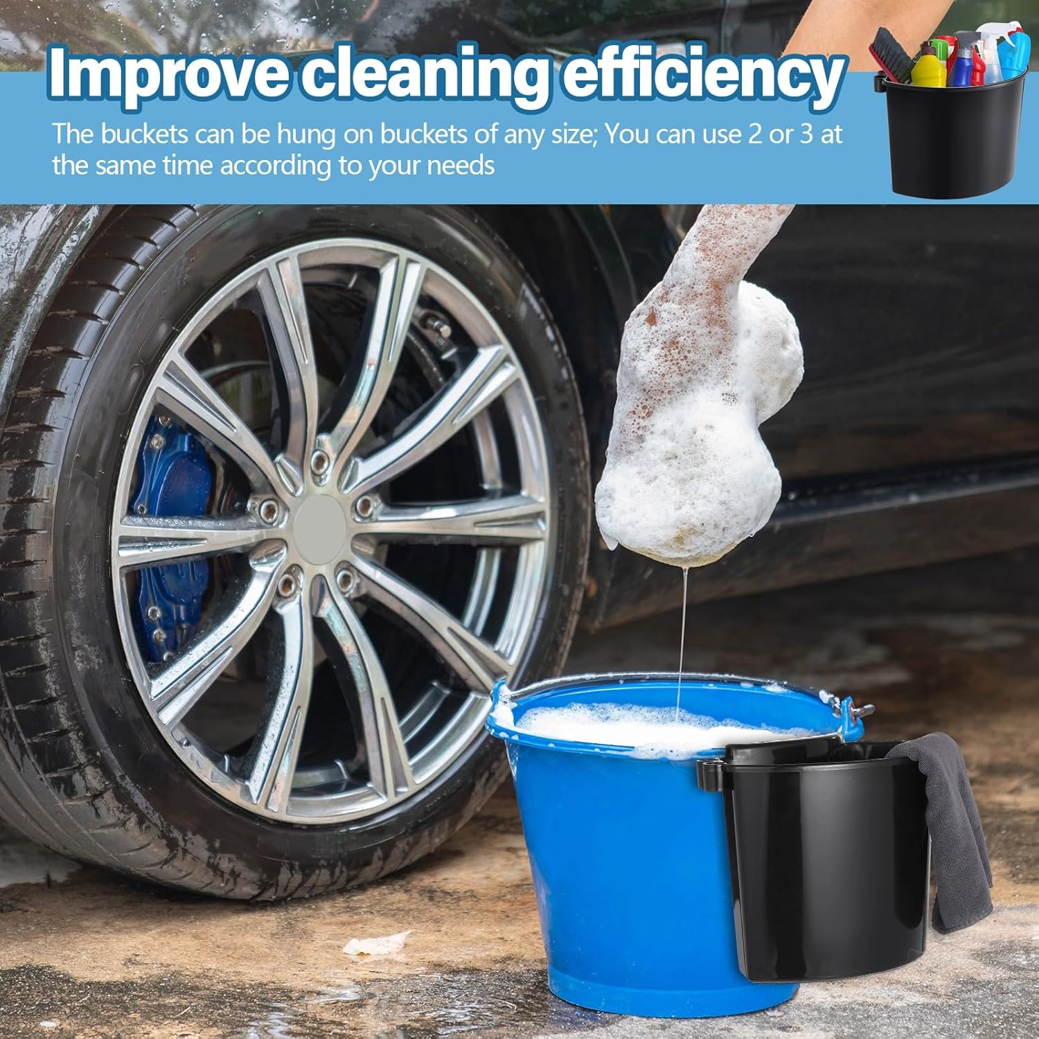 2 Pcs Car Detailing Bucket Organizer 10.2 × 7.8 × 5.5 Inch Car Washing Bucket Caddy Portable Multipurpose Hanging Organizer for Accessories Tool Home Garden — image 6