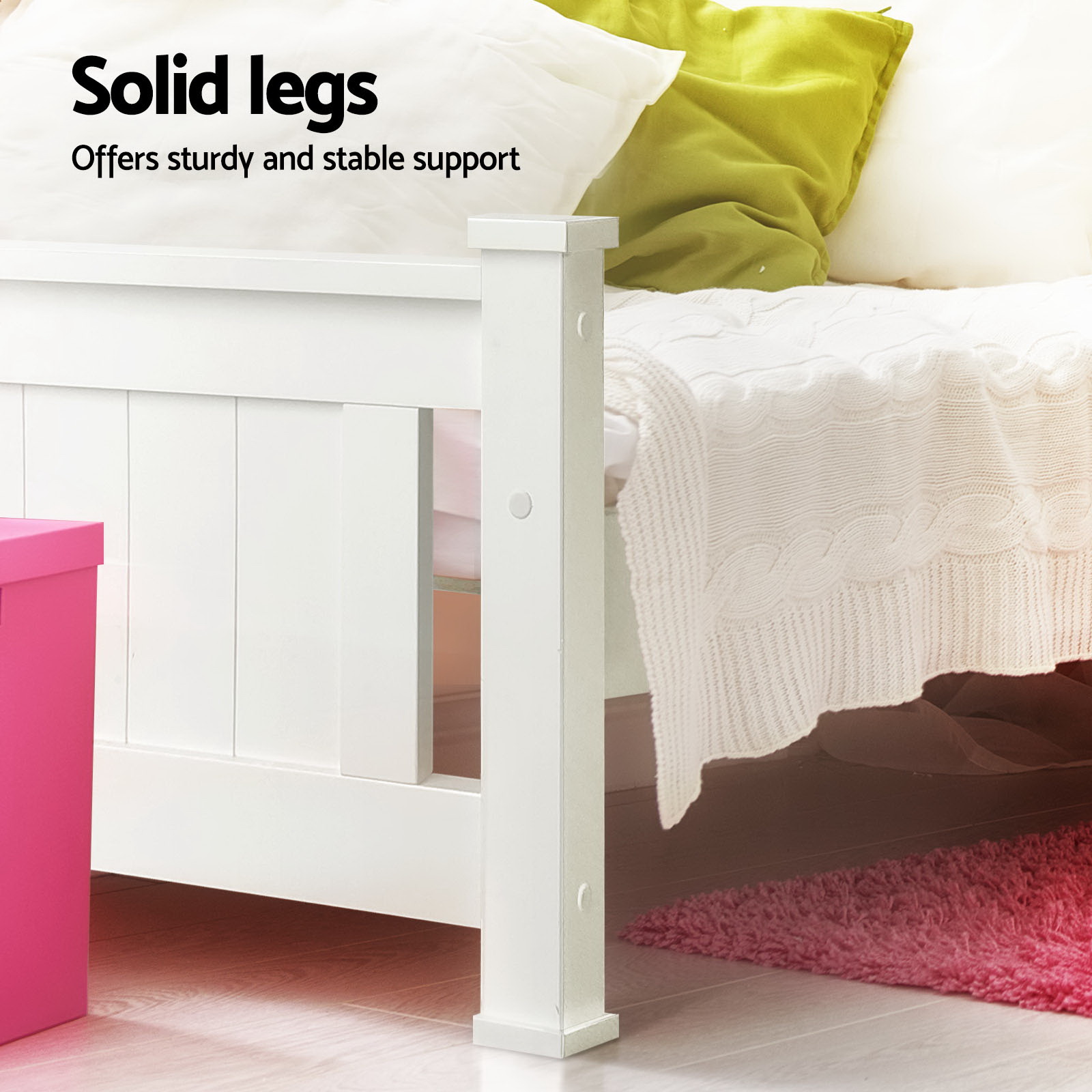 Artiss Bed Frame Single Size Wooden with 2 Drawers White RIO โ image 3