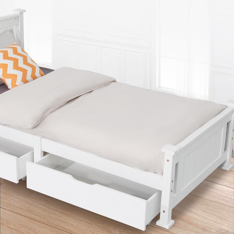 2 x Wooden Bed Frame Storage Trundle Drawers-White โ image 3