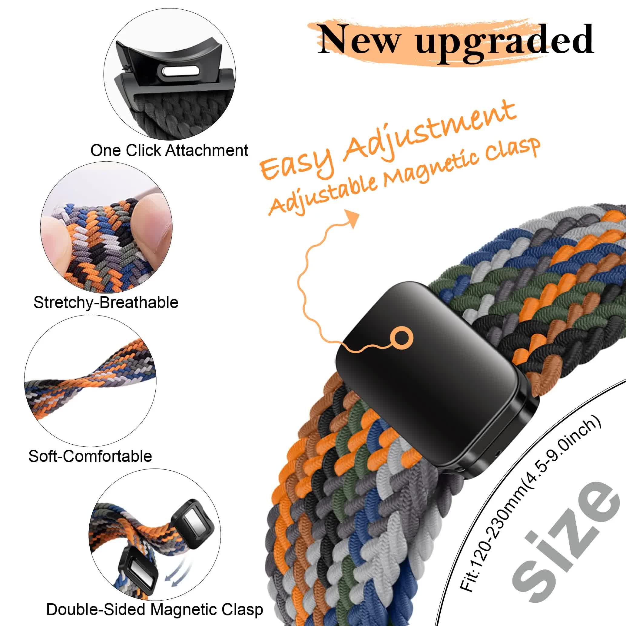 Compatible with Samsung Galaxy Watch Band Galaxy Watch 6 Classic 5 Pro 45mm 47mm 43mm 44mm 40mm Magnetic Braided Strap Without Gap Black โ image 4