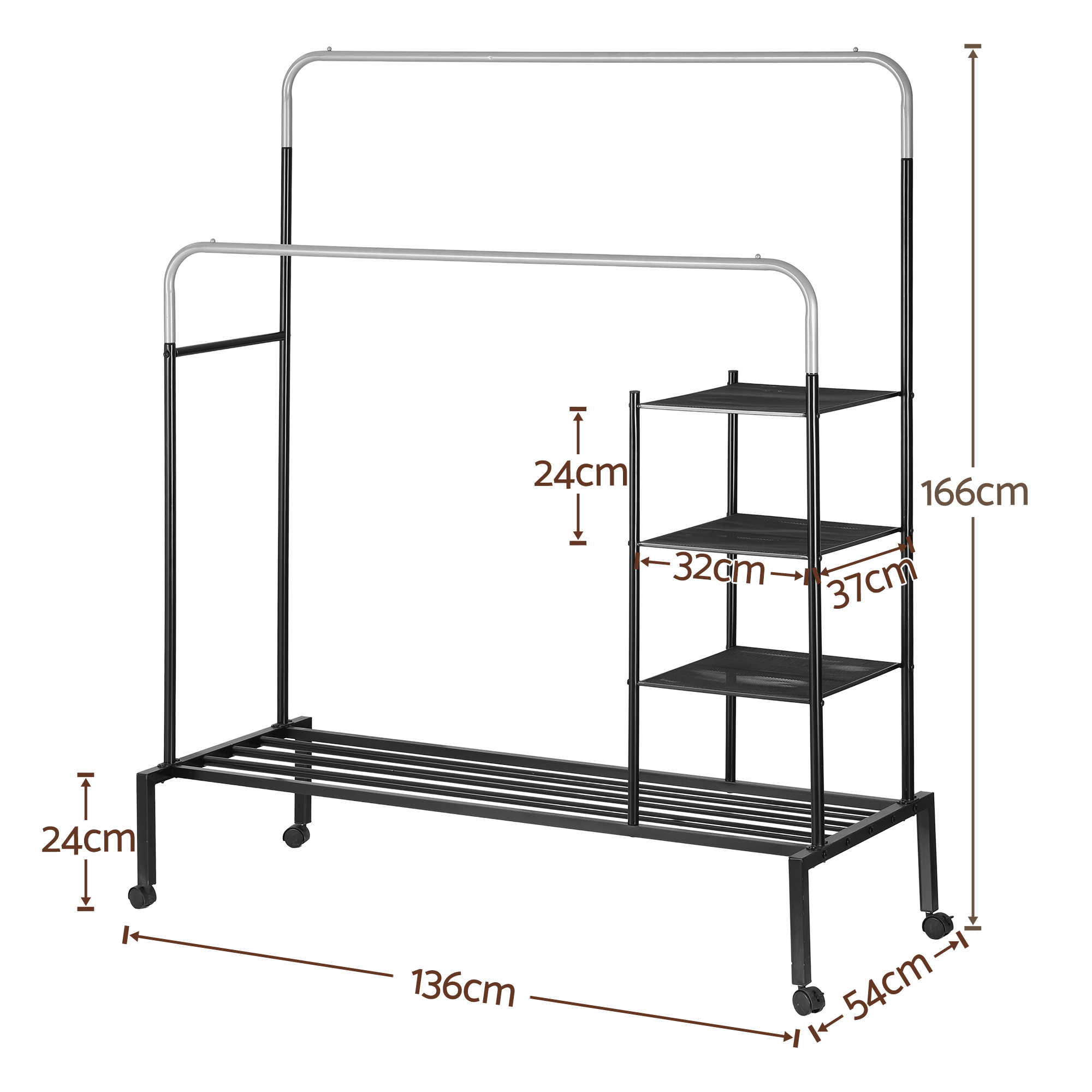 Artiss Clothes Rack Double Rod Airer Rail Coat Stand Hanger Storage Shelf โ image 3