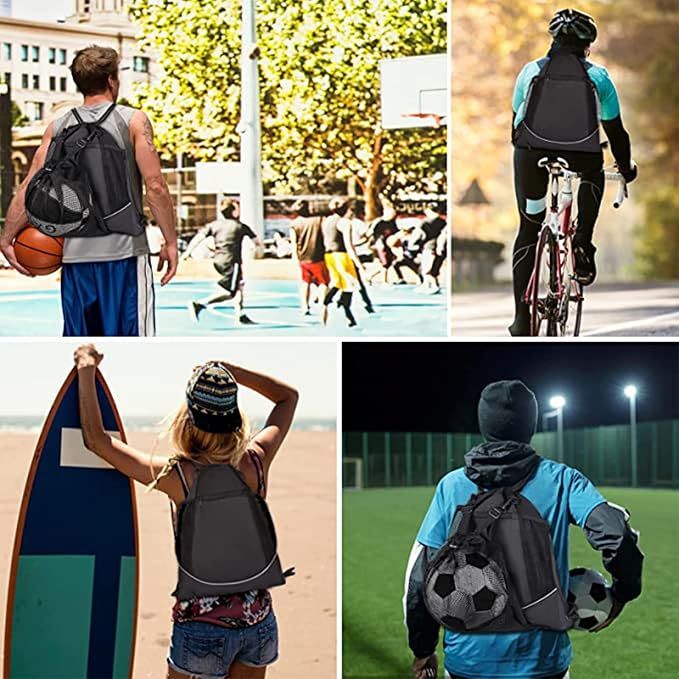 Drawstring Soccer Bag Basketball Backpack, Foldable Sports Bags Detachable Ball Mesh Bag for Gym Yoga Football Baseball — image 5