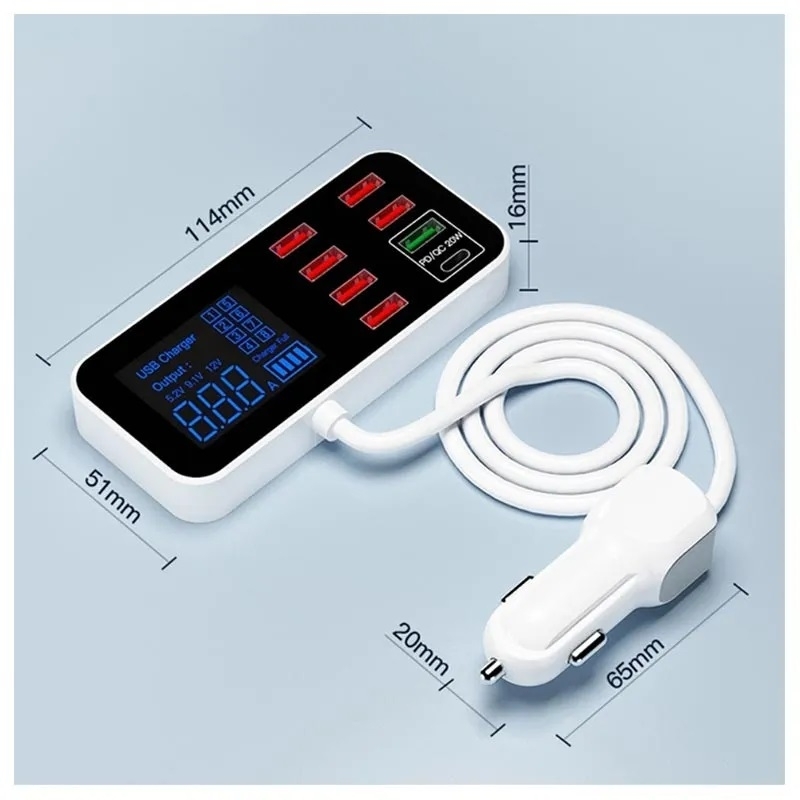 8-Port PD+QC3.0 Car Charger with LED Display — image 3