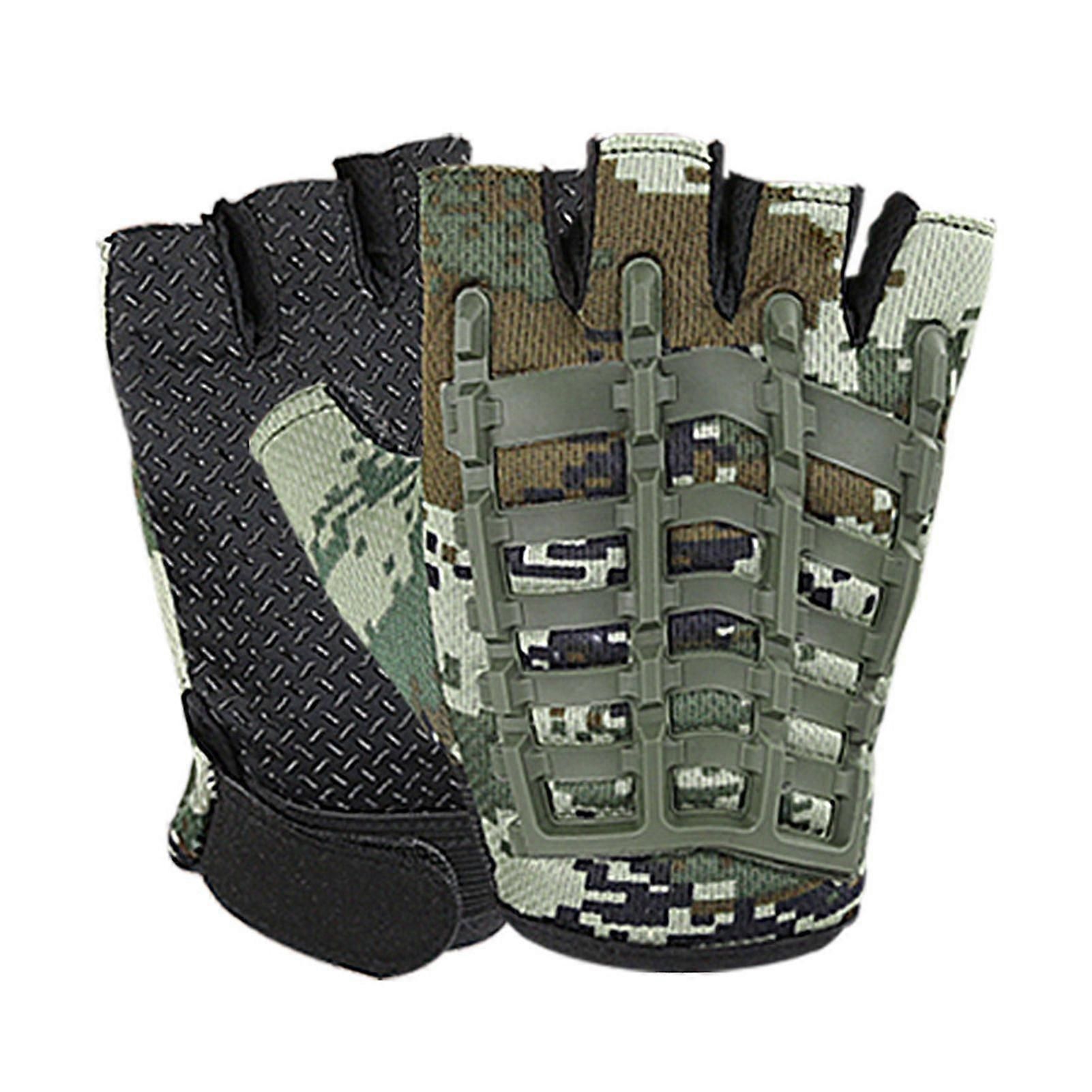 1 Pair Half Finger Fitness Gloves with Wrist Support, Non-Slip Breathable Gym Gloves for Weightlifting Strength Training Workout Sports Army Green Camouflage