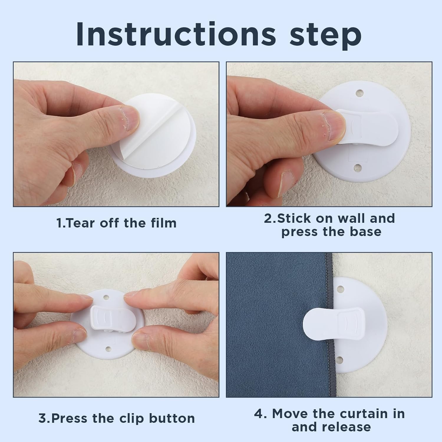 4Pcs Shower Curtain Clips to Wall, Self Stick Shower Clips for Curtain Closer for Avoid Water Splashing Windproof Out(White) — image 2