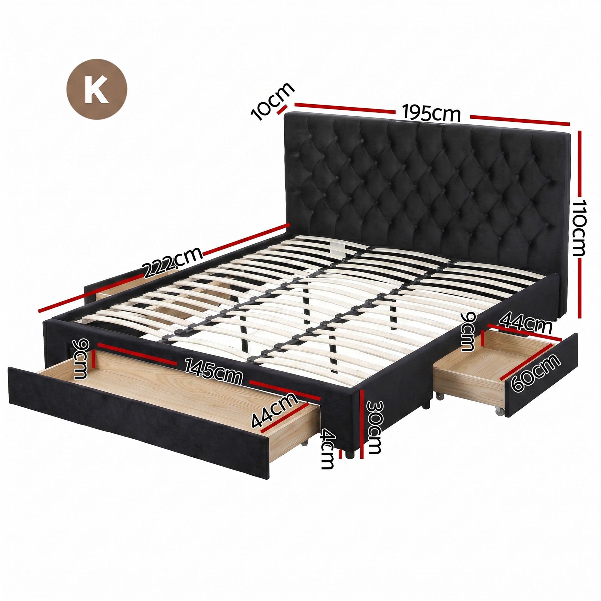 Artiss King Bed Frame Storage Charging Station Upholstered 3 Drawers USB Type-C โ image 3