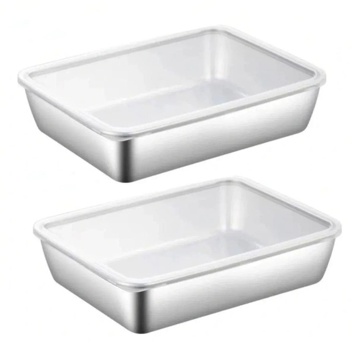 2PCS Stainless Steel Square Food Tray With Lid Rectangular Storage Box Plate โ image 2