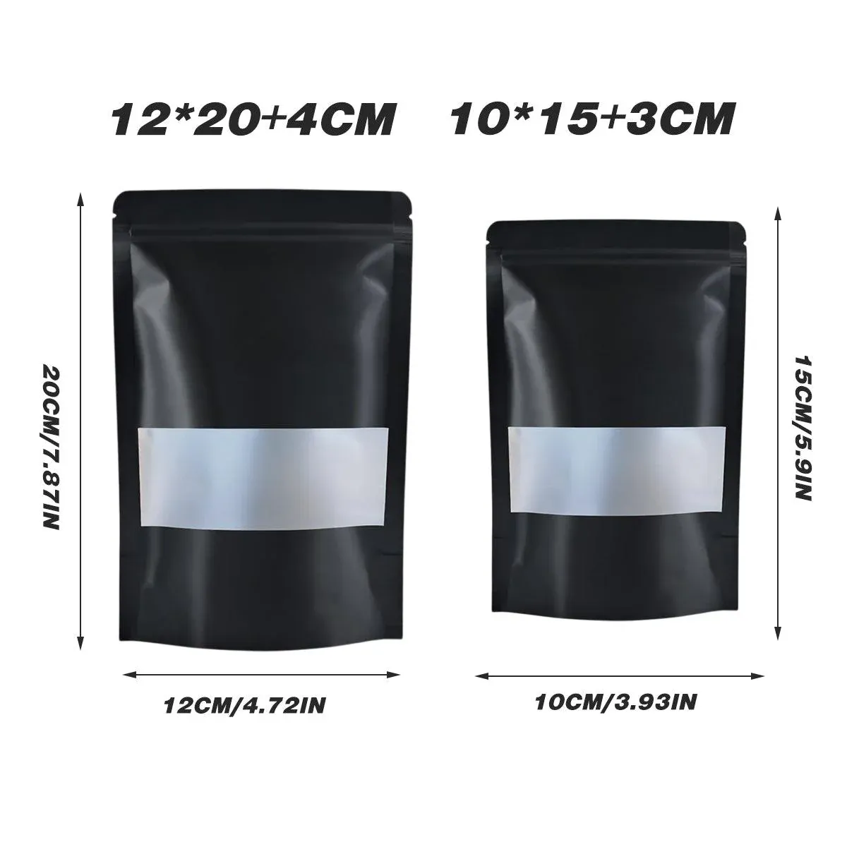 50pcs Black Food Storage Window Self Sealing Bags Plastic Packaging Pouches - 12x20-4cm โ image 3