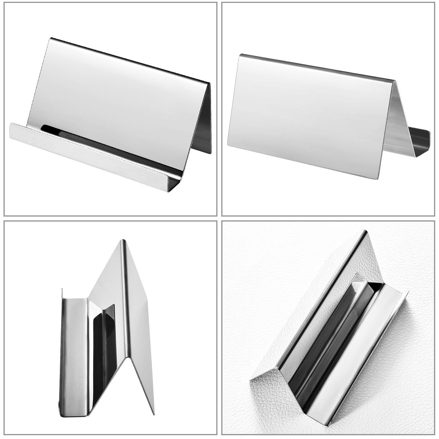 4 Pack Stainless Steel Business Cards Holders Desktop Credit Name Card Display Organizer for Business Mental Name Case Rack for Office Home Daily Use(Silver) โ image 3