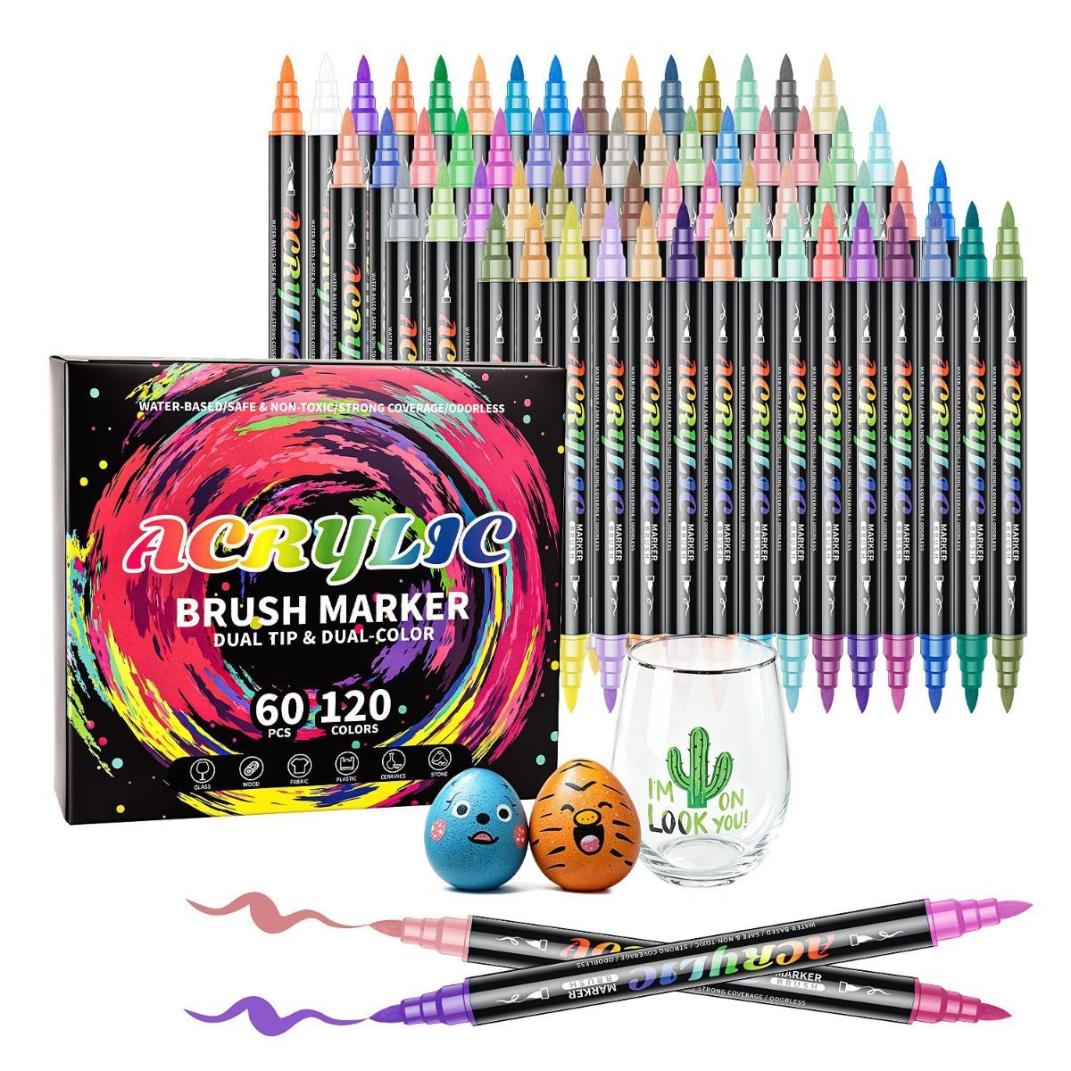 Acrylic Brush Marker Dual Tip Markers Art Supplies Craft Markers Water-Based - Multi-color - Size 48 colors — image 5