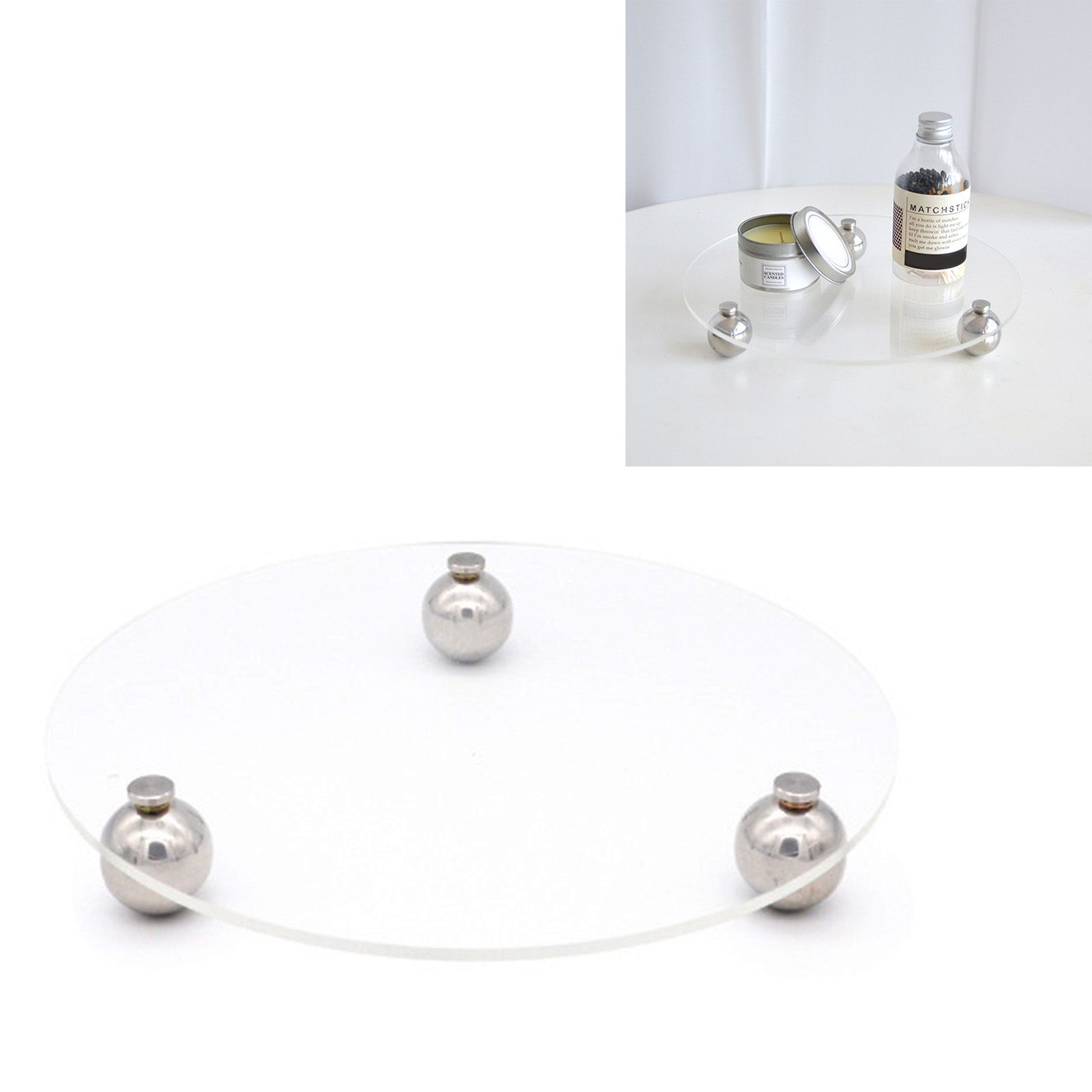 Acrylic Storage Tray Clear Transparent Stainless Steel Round Feet Minimalist Style Decorative Practical Desktop Shelf for Cafes Round โ image 5