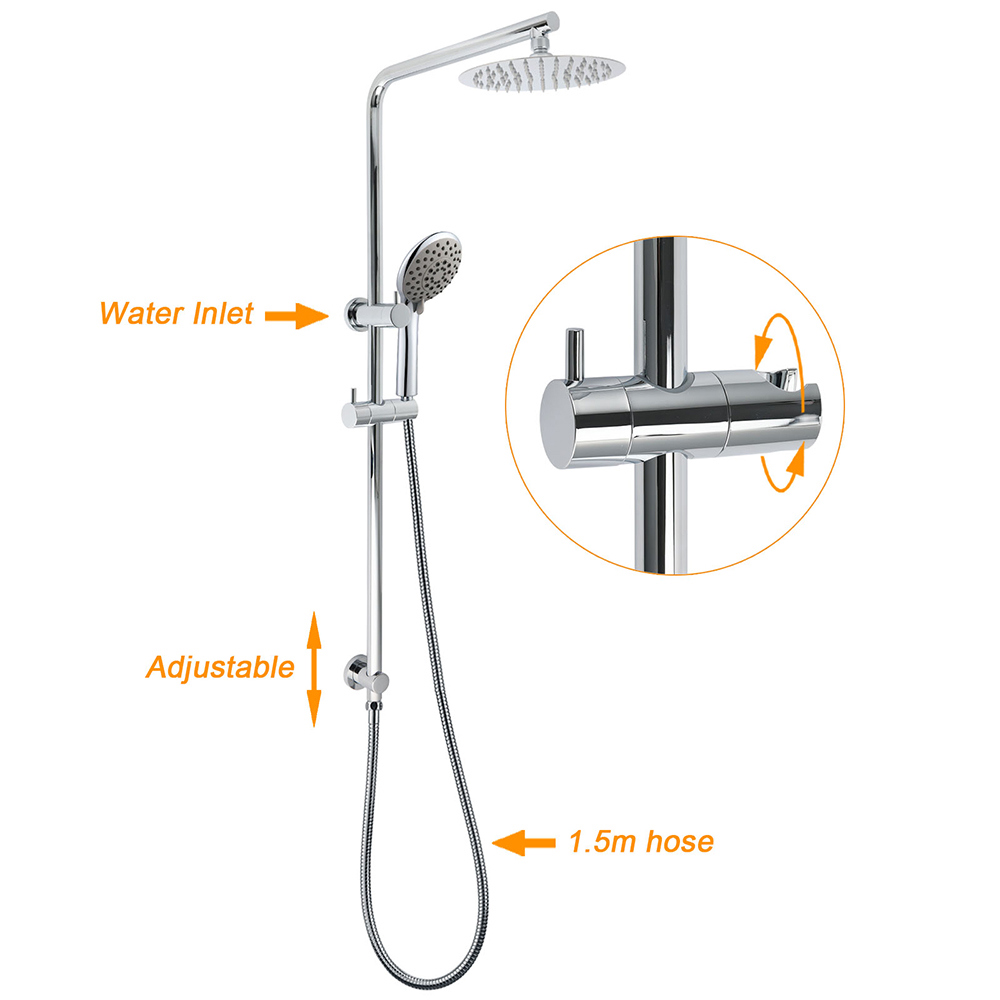 WELS Chrome Dual 8" Slim Rain Shower 5 Modes Rose Mixer Valve Sliding Rail Set โ image 2