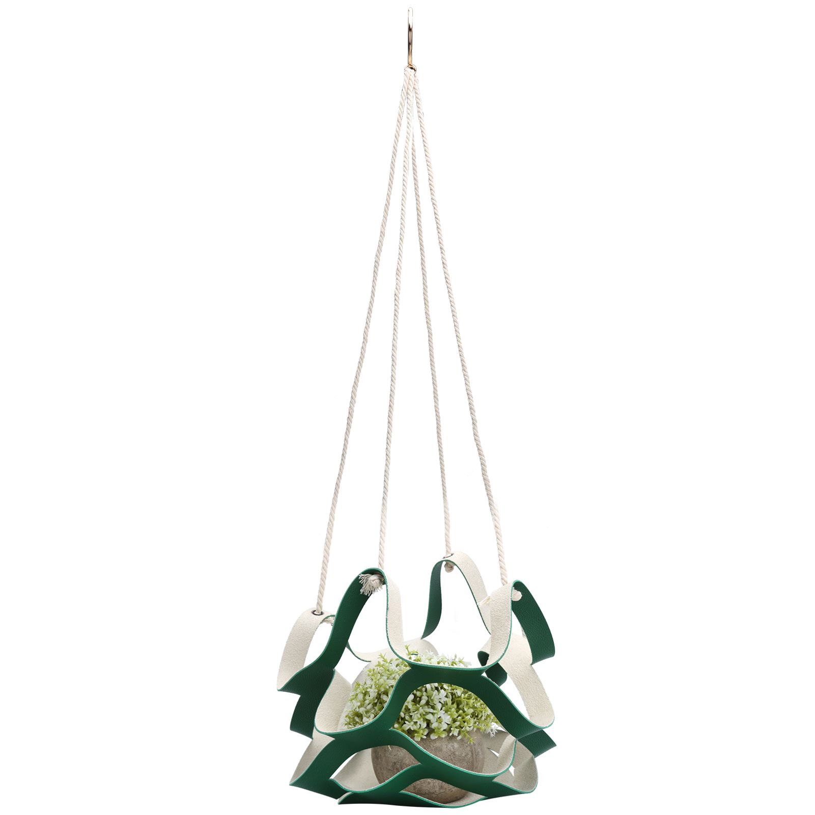 Plant Hanger PU Leather Wall Hanging Flower Pot Holder Basket Home Garden DecorationS Green — image 4