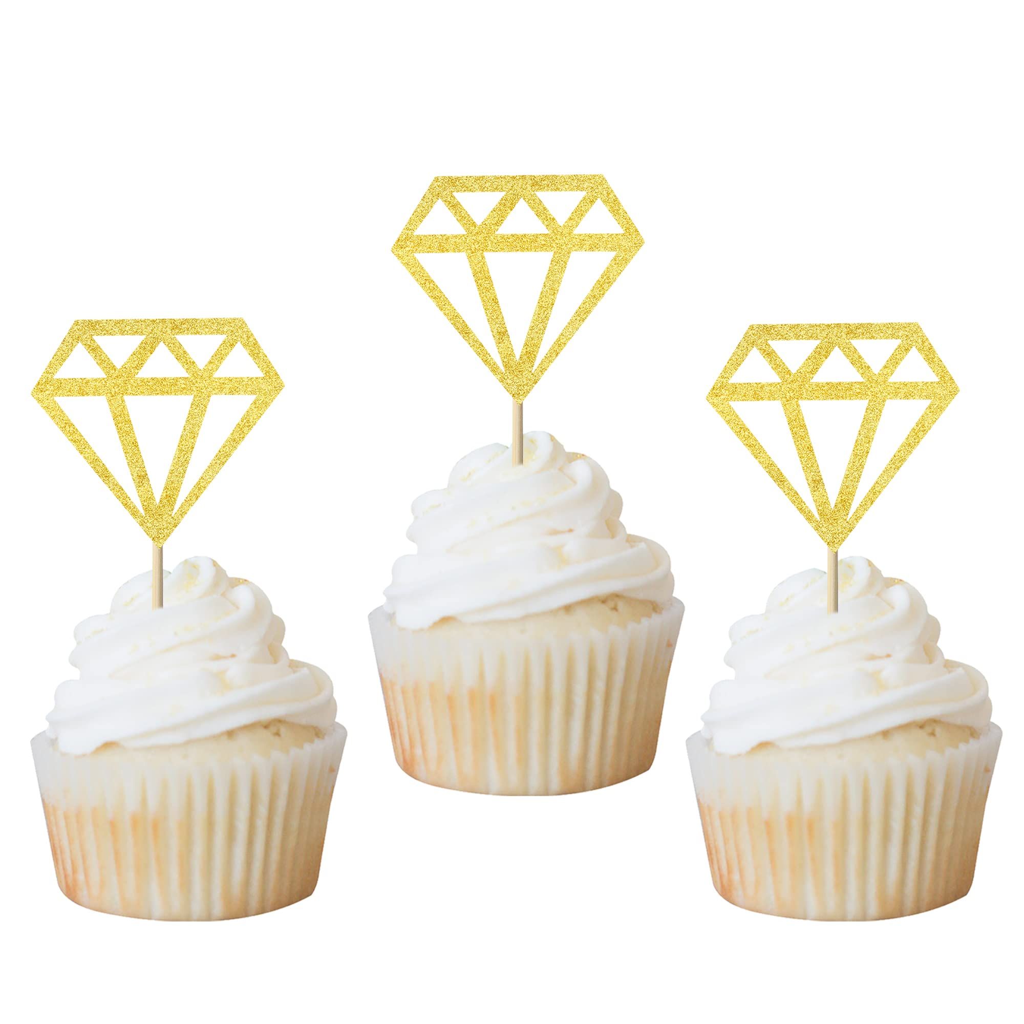 50 Pcs Gold Decor Cupcakes Happy Birthday Cake Wedding Decoration Happy Birthday Gold Diamond Dessert