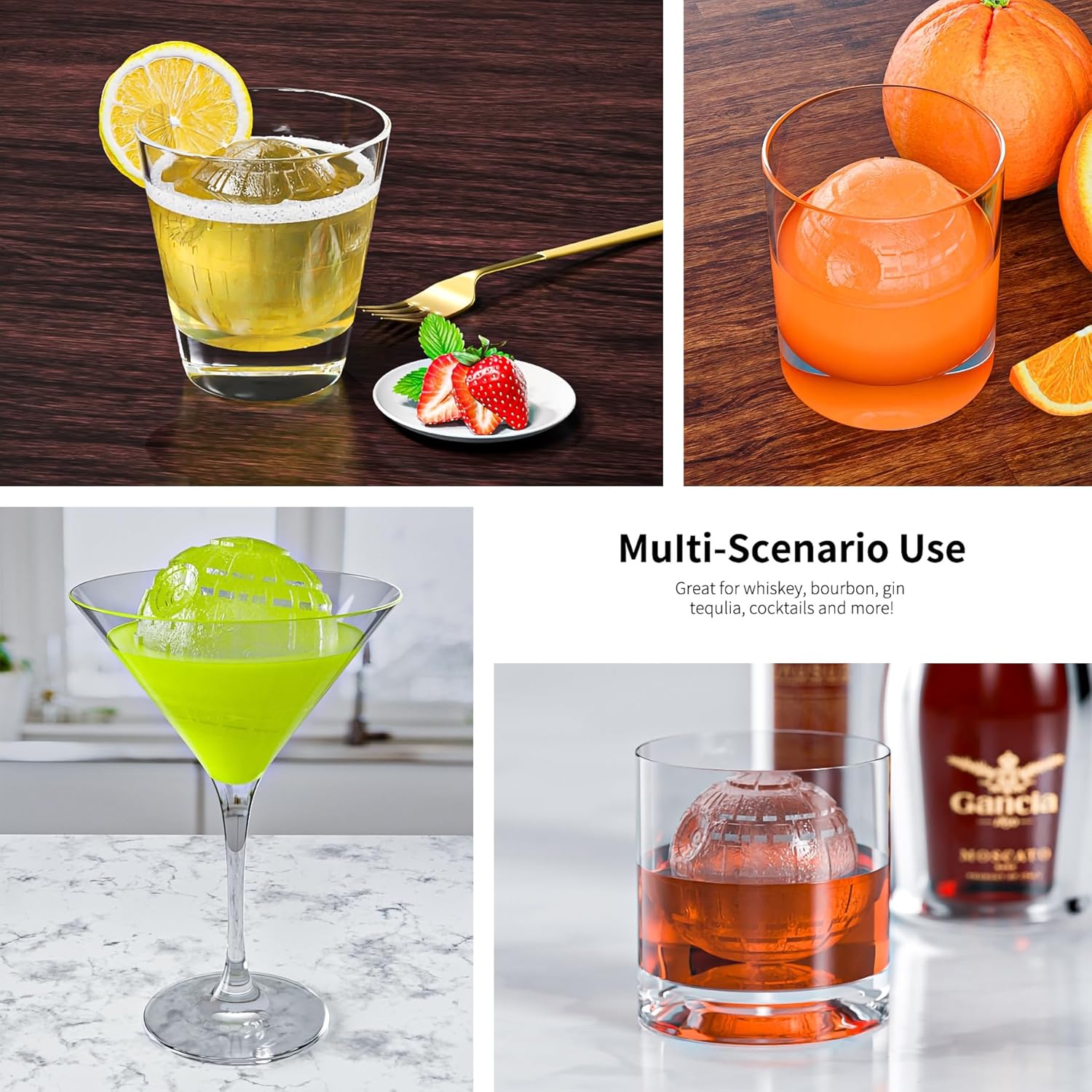 Bangp Large Ice Cube Tray for Whiskey,Sphere Ice Cube Molds, Silicone Ice Ball Maker Mold,Fun Shapes Ice Cube Mold for Cocktails, Bourbon,Brandy — image 6