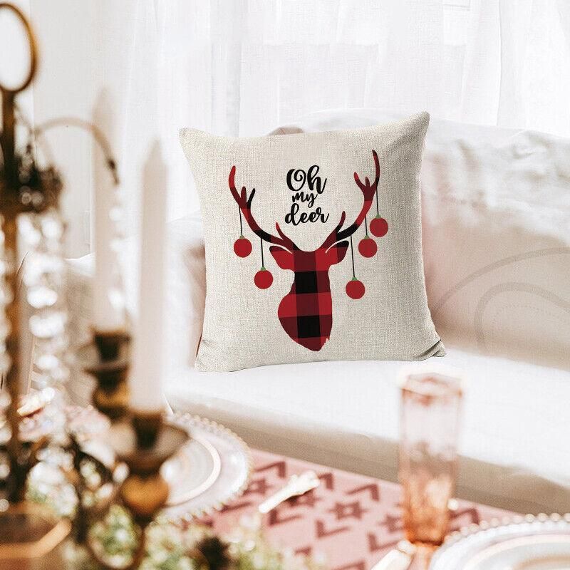 1Pc Christmas Square Cushion Cover Throw Waist Pillow Case Sofa Home Decor - Deer — image 5