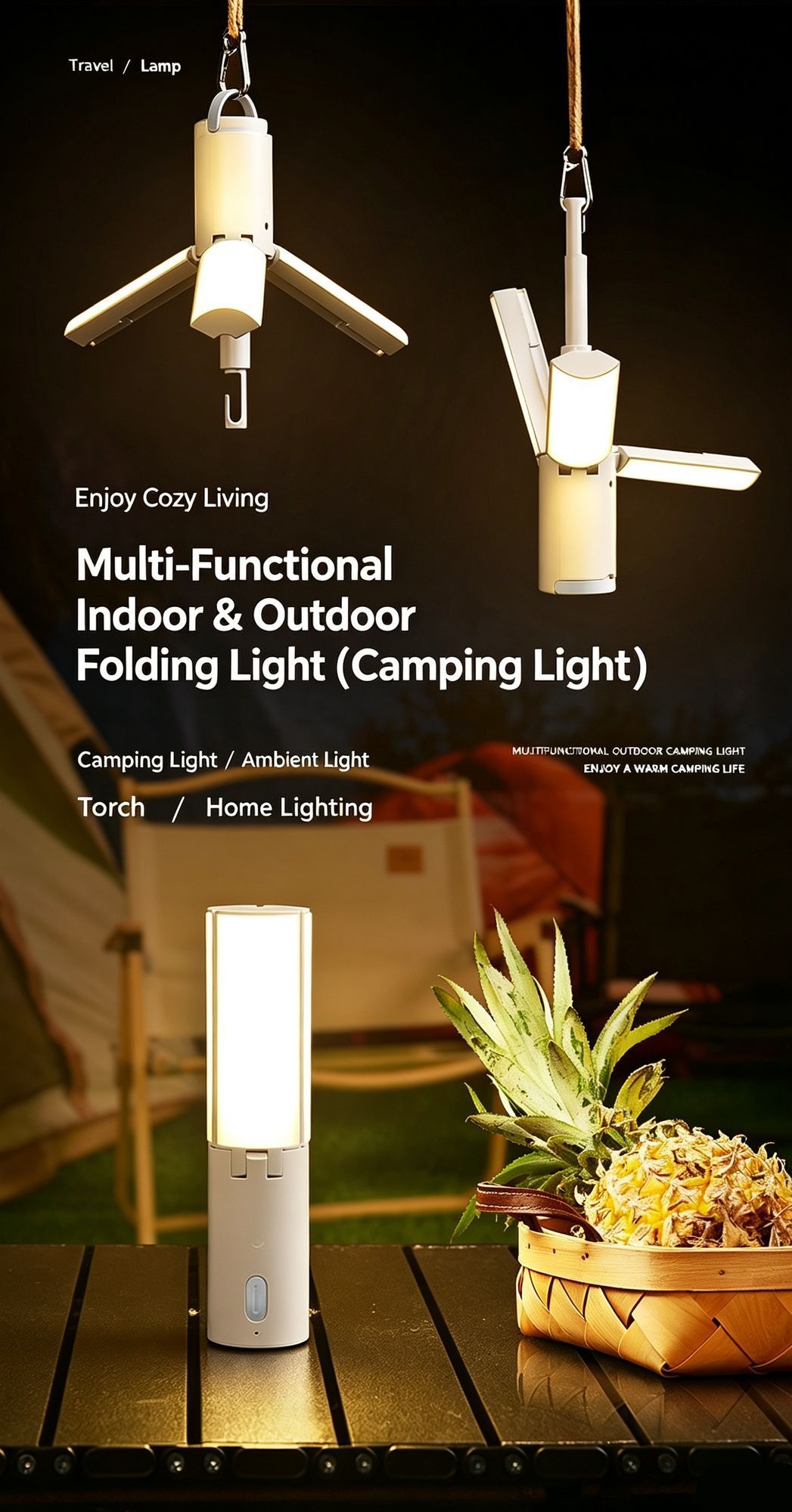 Folding Multi‑function Camping Lantern, Portable Tent Hanging Light, Christmas & Halloween Outdoor Travel Gift, Handheld Emergency Camp Lamp, 2400mAh — image 2