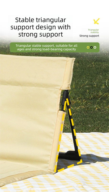 Portable Outdoor Folding Ground Chair with Back Support (Extra Long Black) - Lightweight Padded Beach Mat & Picnic Seat for Camping, Festivals & Parks — image 4
