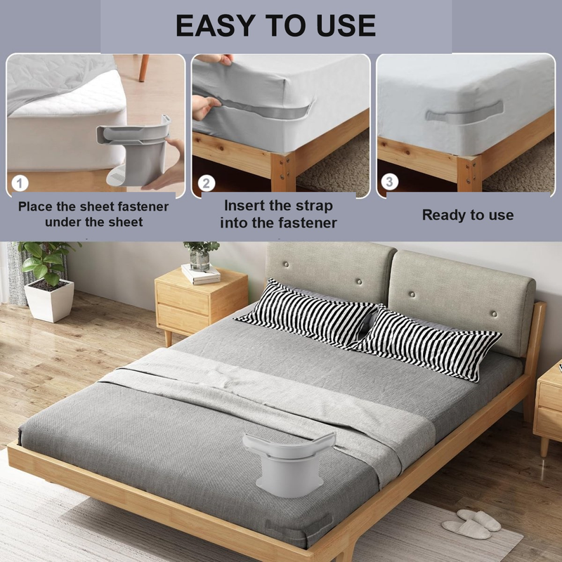 4-Pack Grey Fitted Sheet Clips, Non-Slip Mattress Corner Fasteners for Single and Double Beds — image 6