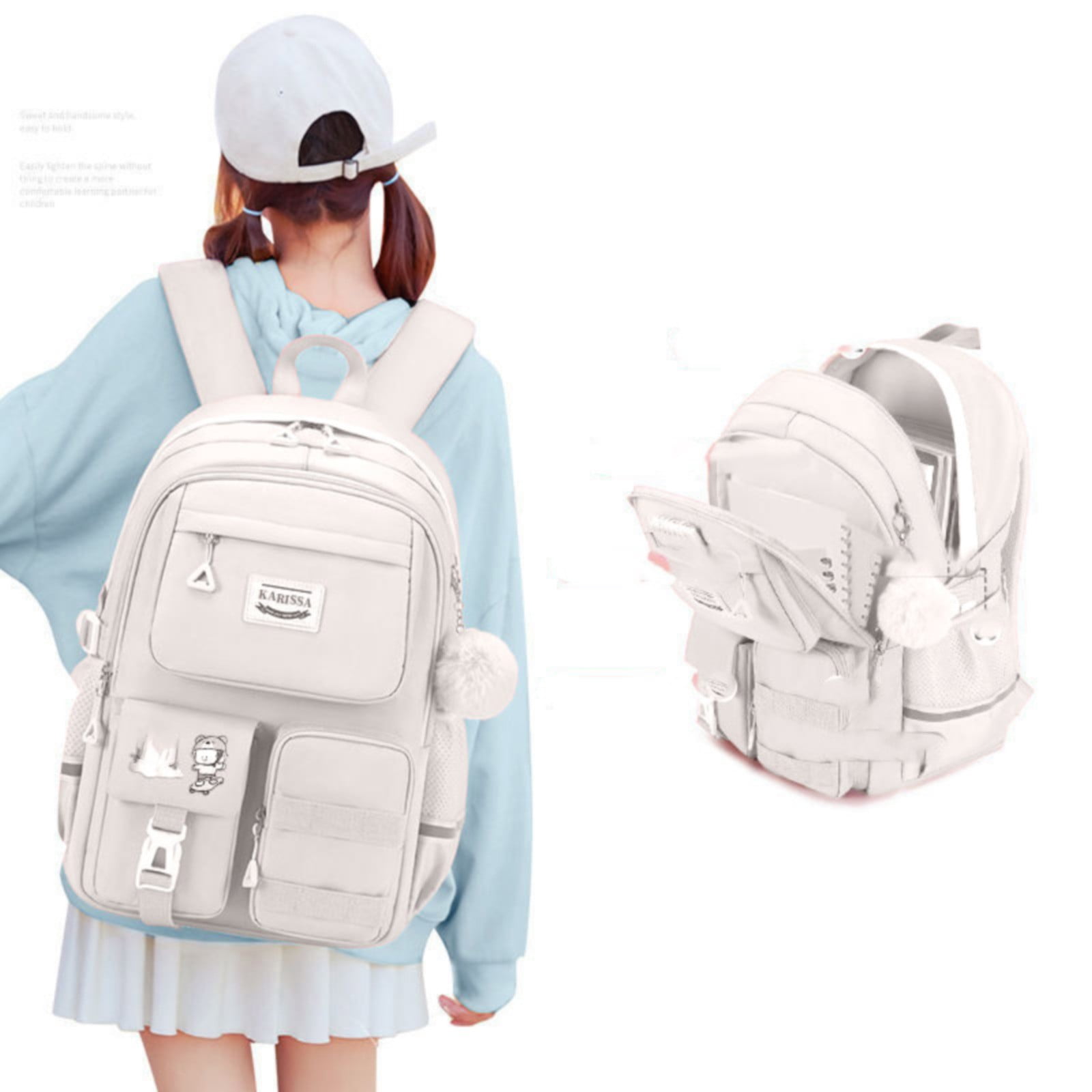Back to College school bag 17" Travel Backpack Carry on Laptop Backpack Overnight Bag Casual Daypack for Women Men White — image 2
