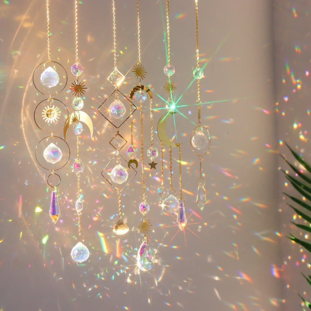 Solar Wind Chimes 6-pack with Crystal Pendants, Reflects Light for Beautiful Patterns, 12 inches, Gold — image 2