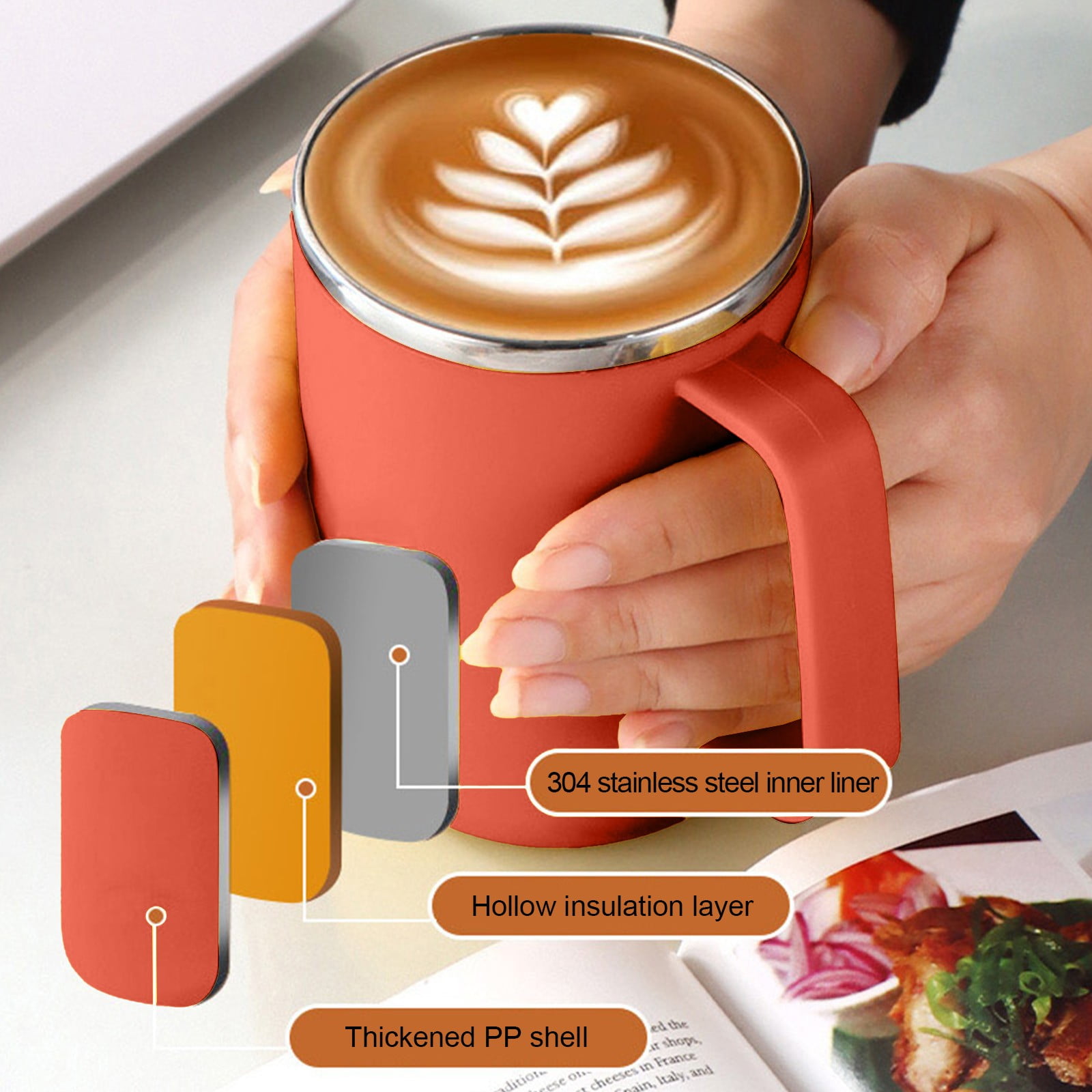 Insulated Coffee Mug, 20oz Stainless Steel Tumbler with Slider Lid Travel Coffee Cups with Handle for Camping Office Home,Y_#Red — image 4