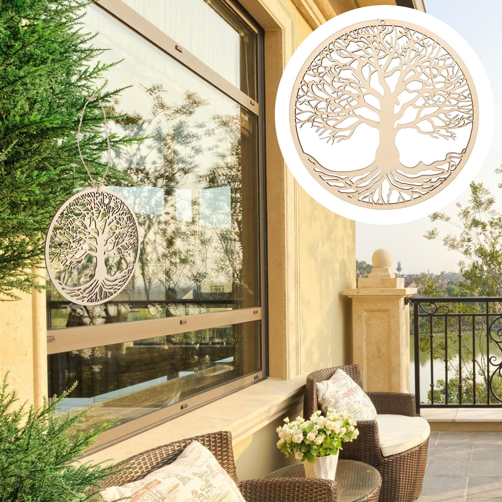 Tree of Life Pendant Wooden Tree of Life Hanging Art Wall Wooden Flower Wall Decoration Wedding Logo — image 3