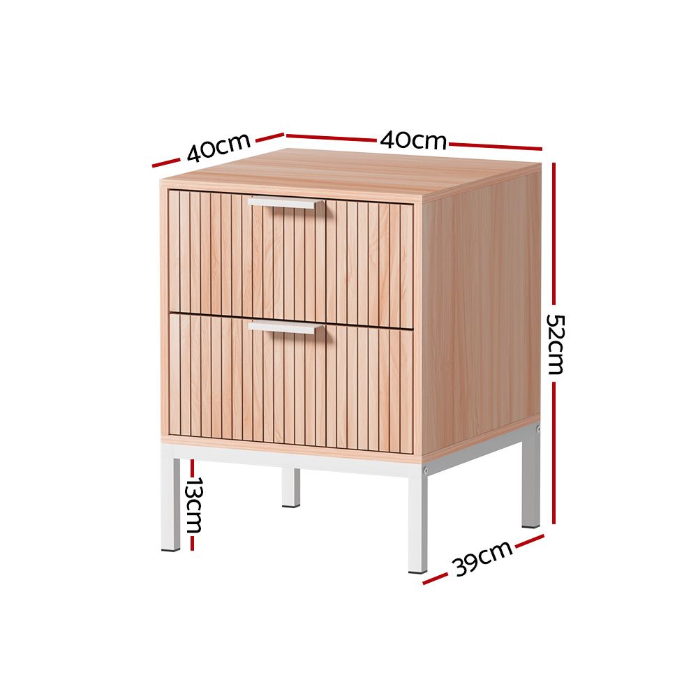 Artiss 2X Bedside Table 2 Drawers Storage Nightstand Cabinet Metal Legs Pine โ image 3