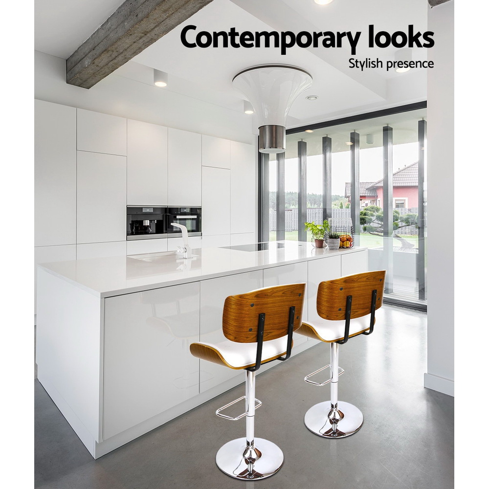Artiss Bar Stools Gas Lift Leather White โ image 4