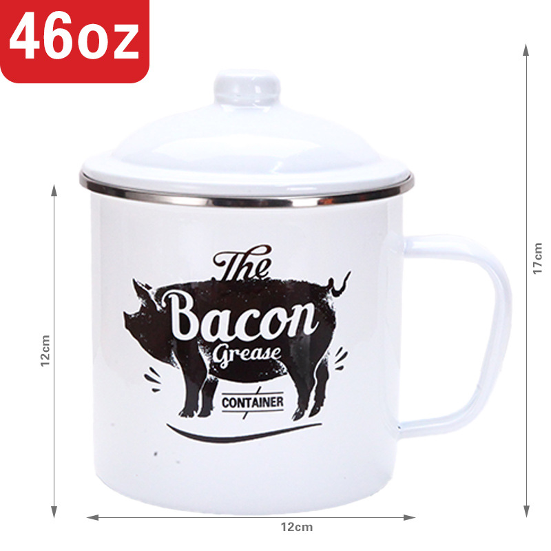 Retro 1200ML Enamel Lard Storage Jar - Acid & Alkali Resistant Oil Filter Pot with Fine Mesh Strainer & 17cm Scraping Spatula โ image 4